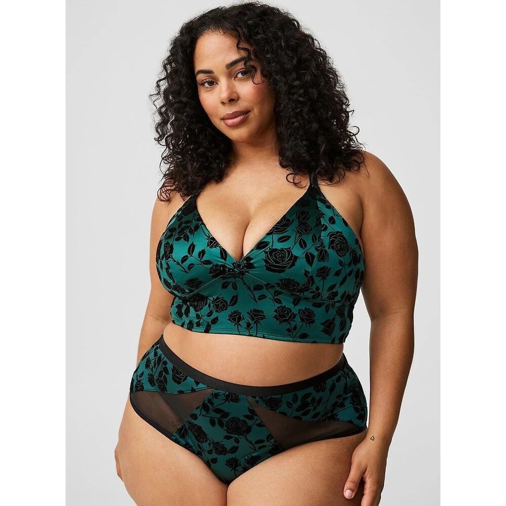 Torrid Lightly Lined Flocked Green & Black Shine Bralette Bra 4 or 26 Plus - Picture 12 of 14